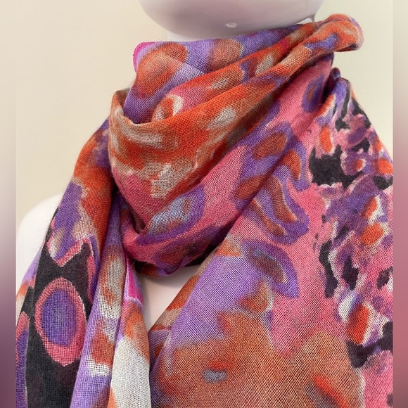 Tolani Rectangular 28"x 72” Wool Silk Scarf Wrap Shawl Boho Colorful Sheer - Picture 11 of 14